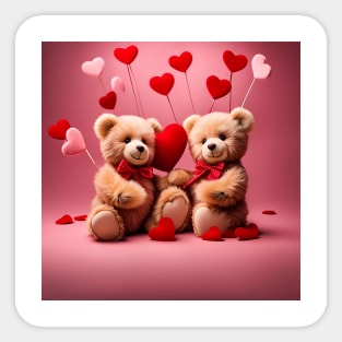 Teddy celebrating Valentines day, randome floating love hearts Sticker